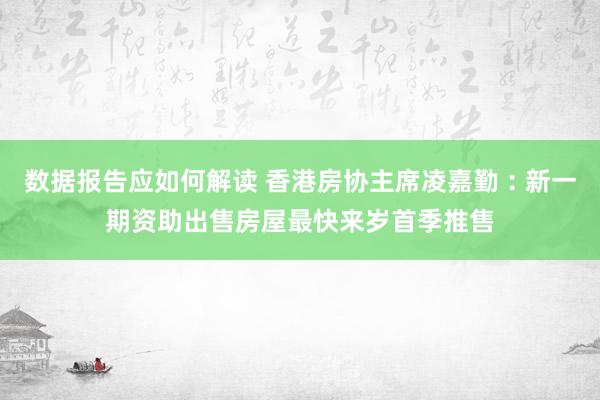 数据报告应如何解读 香港房协主席凌嘉勤︰新一期资助出售房屋最快来岁首季推售