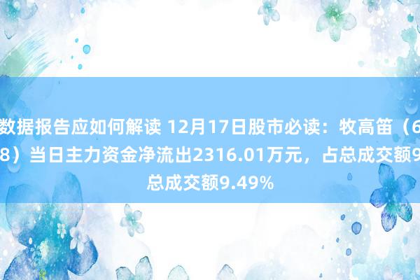 数据报告应如何解读 12月17日股市必读：牧高笛（603908）当日主力资金净流出2316.01万元，占总成交额9.49%