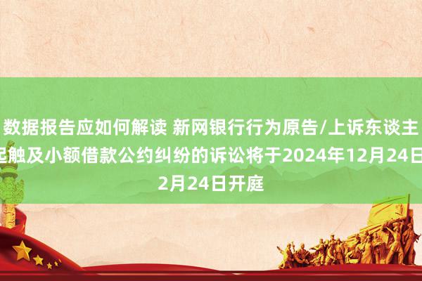 数据报告应如何解读 新网银行行为原告/上诉东谈主的1起触及小额借款公约纠纷的诉讼将于2024年12月24日开庭