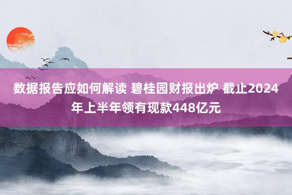 数据报告应如何解读 碧桂园财报出炉 截止2024年上半年领有现款448亿元