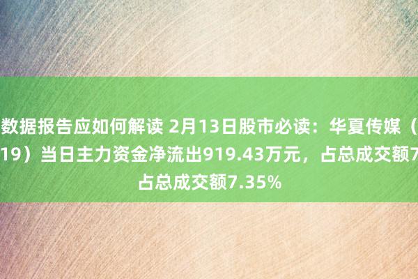 数据报告应如何解读 2月13日股市必读：华夏传媒（000719）当日主力资金净流出919.43万元，占总成交额7.35%