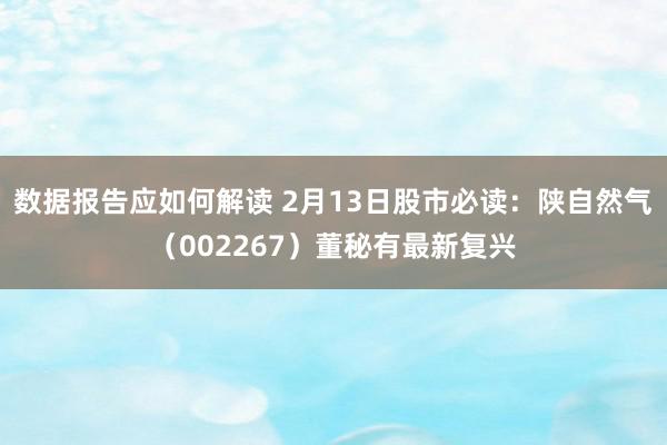 数据报告应如何解读 2月13日股市必读：陕自然气（002267）董秘有最新复兴