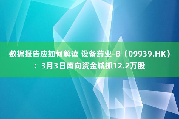 数据报告应如何解读 设备药业-B（09939.HK）：3月3日南向资金减抓12.2万股